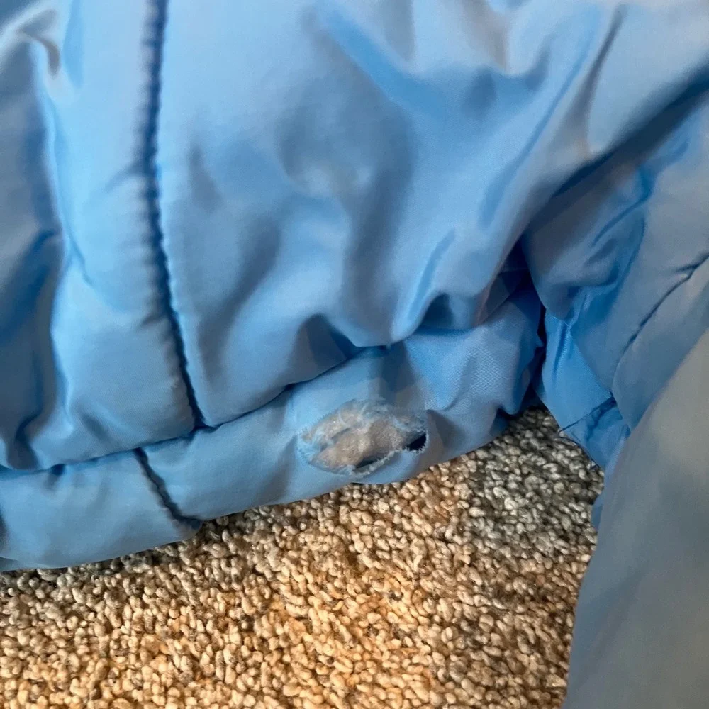 Vintage Custom Outerwear Kids Puffer Jacket Blue Quilted Hood Parka Size 8 Flaws